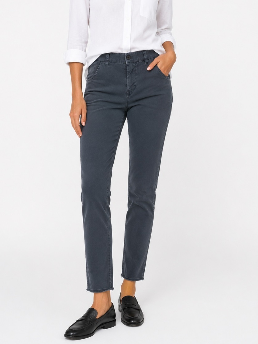 Nili Lotan Gray Stretch Cotton Raw Hem Slim Pants Size 4 USA